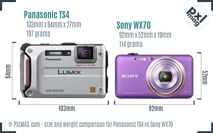 Panasonic TS4 vs Sony WX70 size comparison