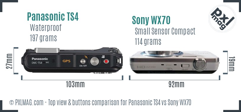 Panasonic TS4 vs Sony WX70 top view buttons comparison