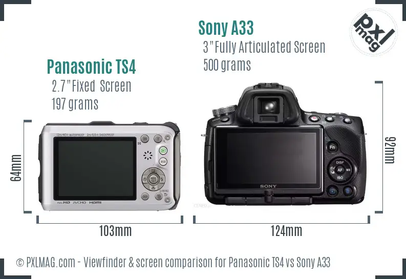 Panasonic TS4 vs Sony A33 Screen and Viewfinder comparison Panasonic TS4 vs Sony A33 Screen and Viewfinder comparison