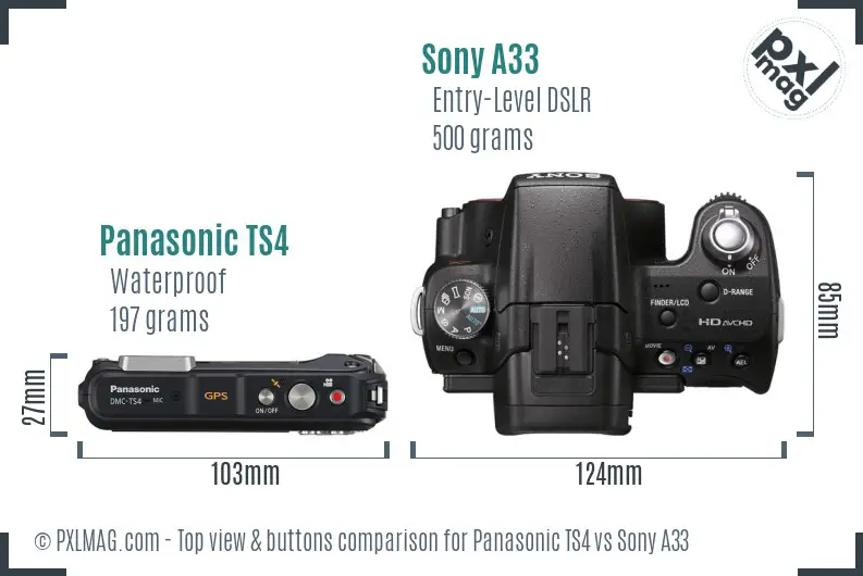 Panasonic TS4 vs Sony A33 top view buttons comparison Panasonic TS4 vs Sony A33 top view buttons comparison