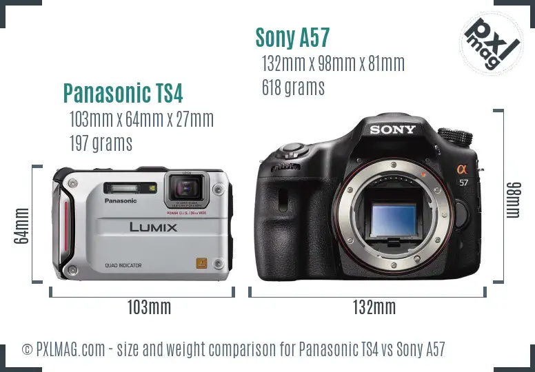 Panasonic TS4 vs Sony A57 size comparison