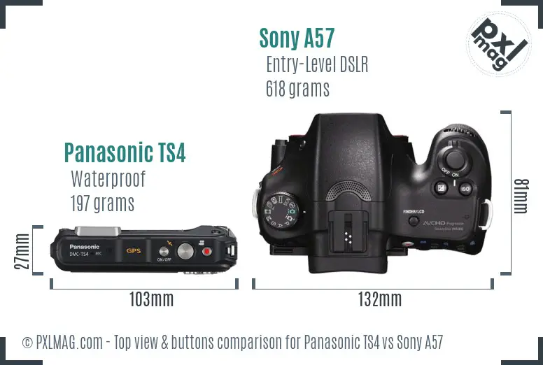 Panasonic TS4 vs Sony A57 top view buttons comparison