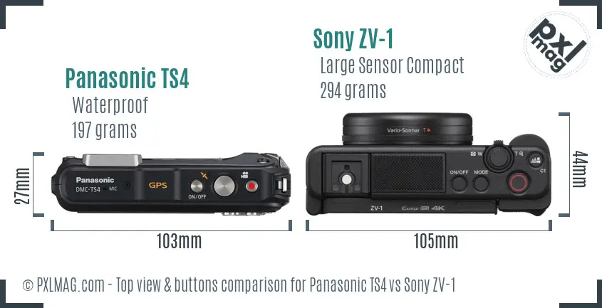 Panasonic TS4 vs Sony ZV-1 top view buttons comparison