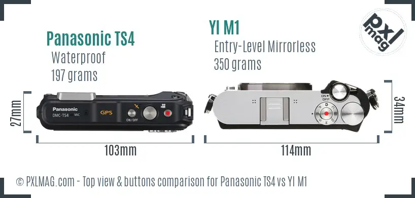 Panasonic TS4 vs YI M1 top view buttons comparison Panasonic TS4 vs YI M1 top view buttons comparison