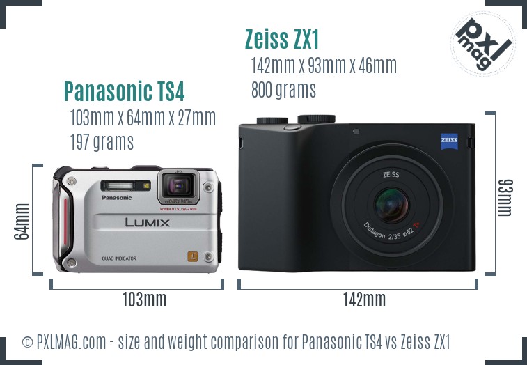 Panasonic TS4 vs Zeiss ZX1 size comparison