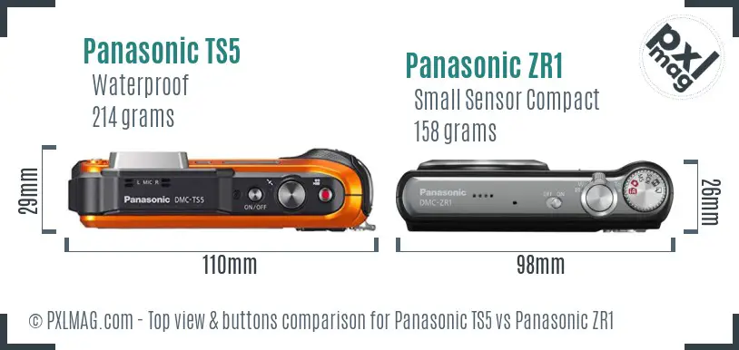 Panasonic TS5 vs Panasonic ZR1 top view buttons comparison