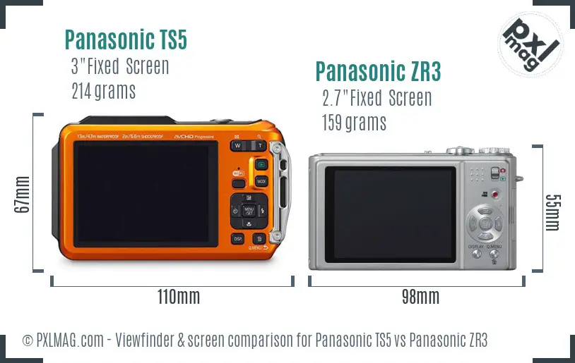 Panasonic TS5 vs Panasonic ZR3 Screen and Viewfinder comparison