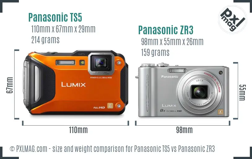 Panasonic TS5 vs Panasonic ZR3 size comparison