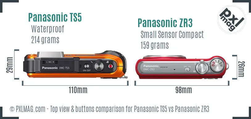 Panasonic TS5 vs Panasonic ZR3 top view buttons comparison