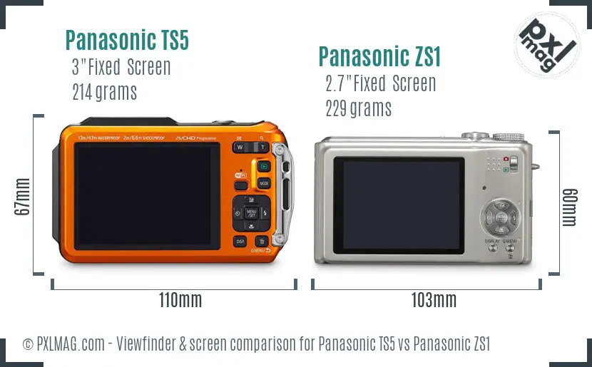 Panasonic TS5 vs Panasonic ZS1 Screen and Viewfinder comparison