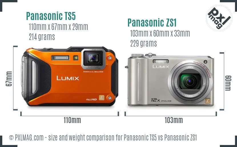 Panasonic TS5 vs Panasonic ZS1 size comparison