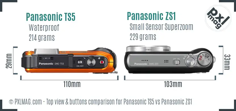 Panasonic TS5 vs Panasonic ZS1 top view buttons comparison