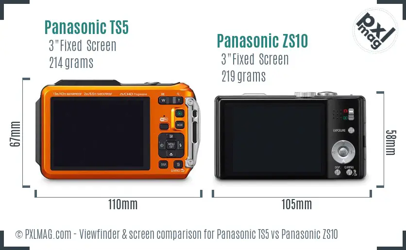 Panasonic TS5 vs Panasonic ZS10 Screen and Viewfinder comparison