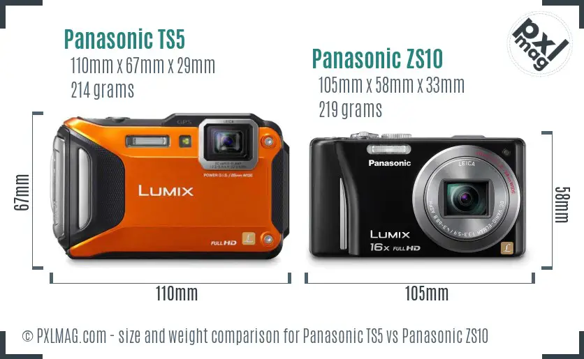 Panasonic TS5 vs Panasonic ZS10 size comparison