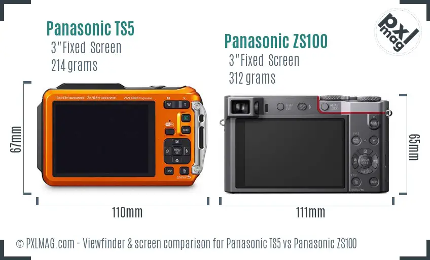 Panasonic TS5 vs Panasonic ZS100 Screen and Viewfinder comparison