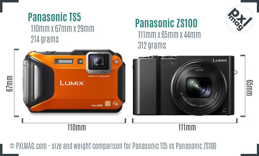 Panasonic TS5 vs Panasonic ZS100 size comparison