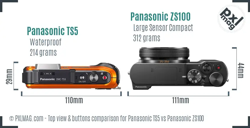 Panasonic TS5 vs Panasonic ZS100 top view buttons comparison