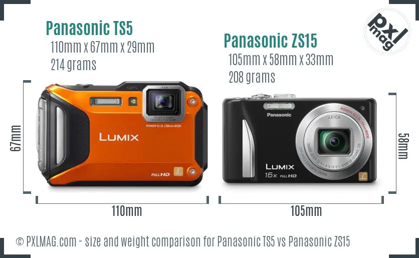 Panasonic TS5 vs Panasonic ZS15 size comparison