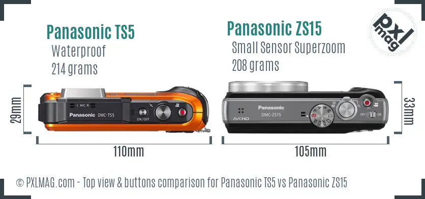 Panasonic TS5 vs Panasonic ZS15 top view buttons comparison