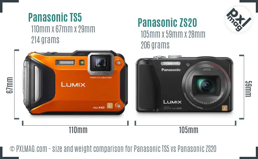 Panasonic TS5 vs Panasonic ZS20 size comparison
