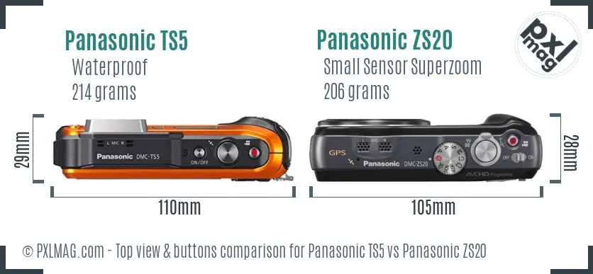 Panasonic TS5 vs Panasonic ZS20 top view buttons comparison