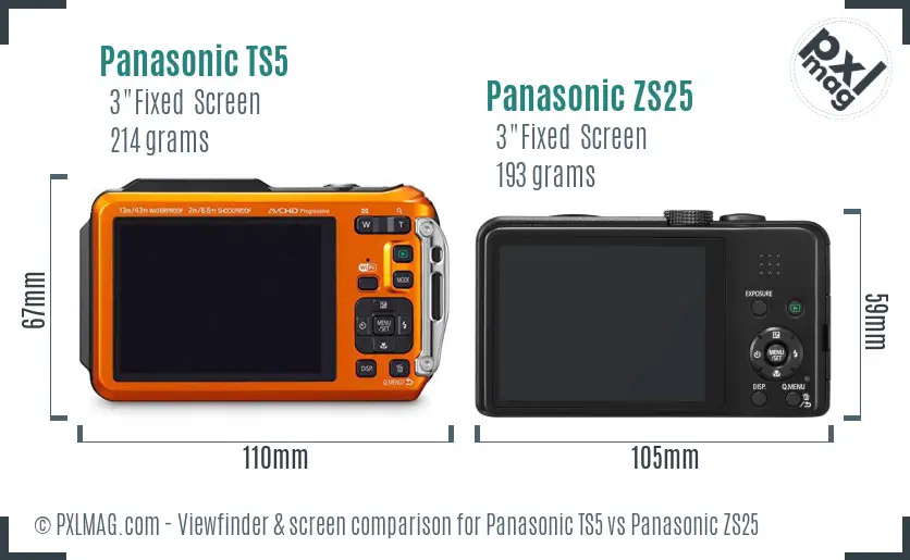 Panasonic TS5 vs Panasonic ZS25 Screen and Viewfinder comparison