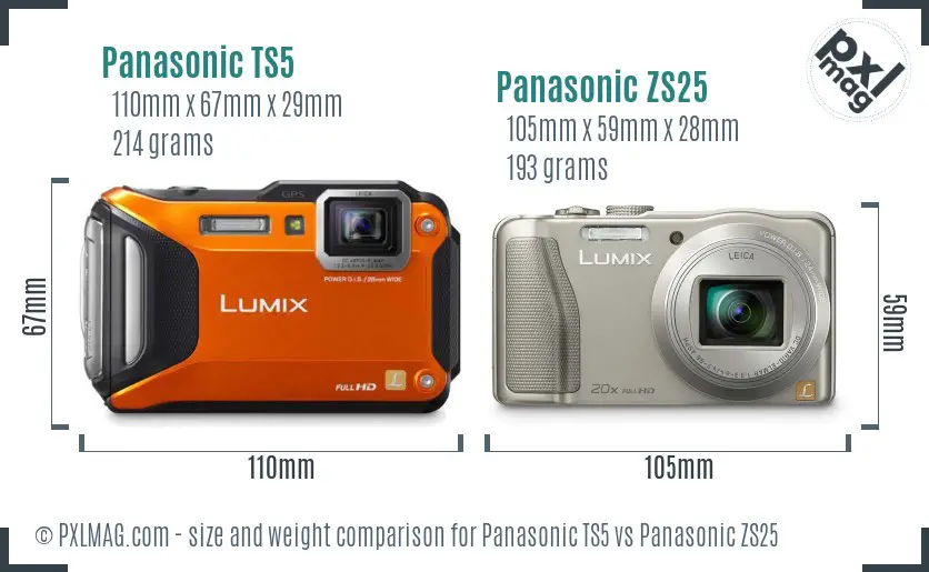 Panasonic TS5 vs Panasonic ZS25 size comparison