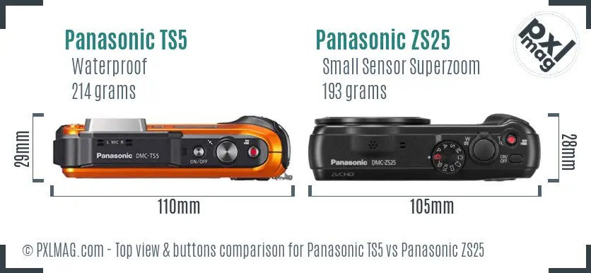 Panasonic TS5 vs Panasonic ZS25 top view buttons comparison