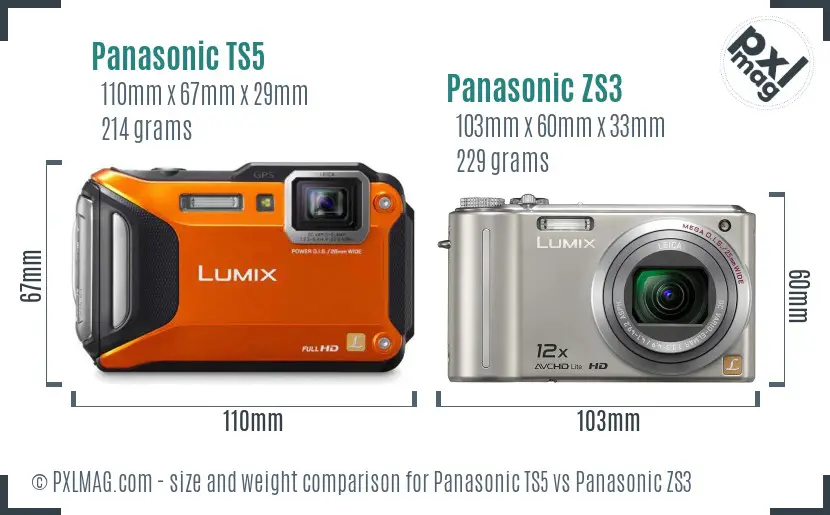 Panasonic TS5 vs Panasonic ZS3 size comparison