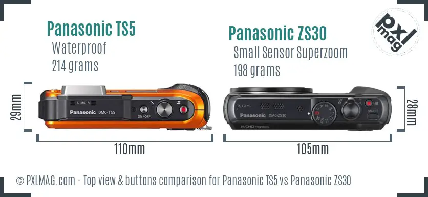 Panasonic TS5 vs Panasonic ZS30 top view buttons comparison