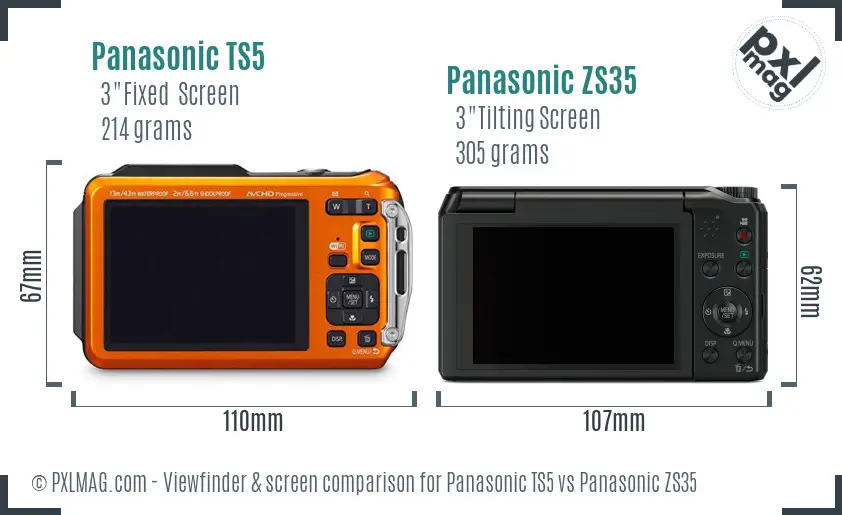 Panasonic TS5 vs Panasonic ZS35 Screen and Viewfinder comparison