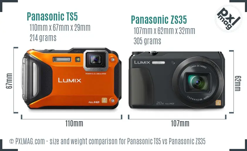 Panasonic TS5 vs Panasonic ZS35 size comparison