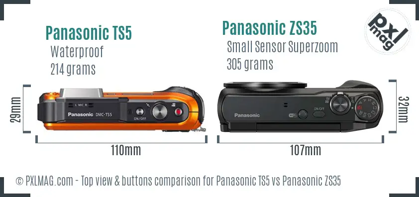 Panasonic TS5 vs Panasonic ZS35 top view buttons comparison