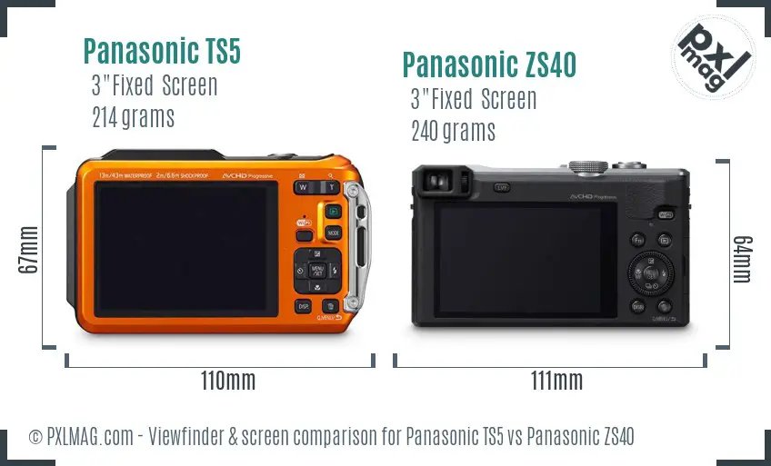 Panasonic TS5 vs Panasonic ZS40 Screen and Viewfinder comparison