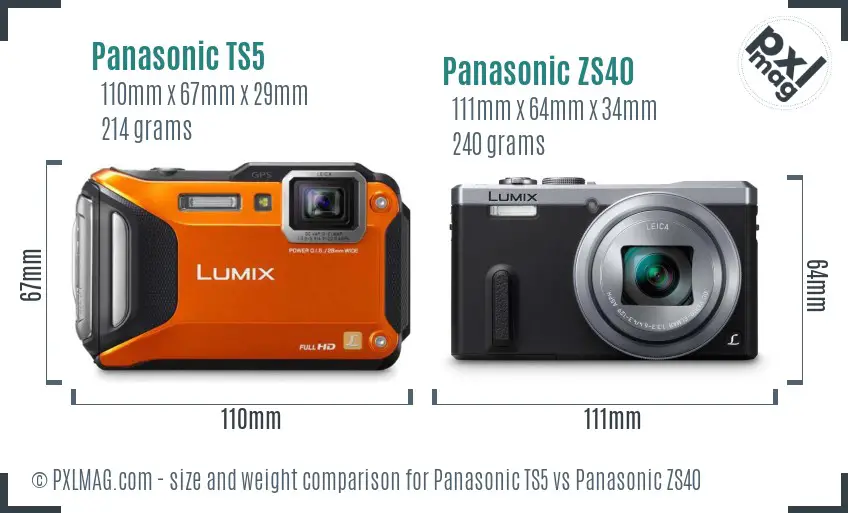 Panasonic TS5 vs Panasonic ZS40 size comparison