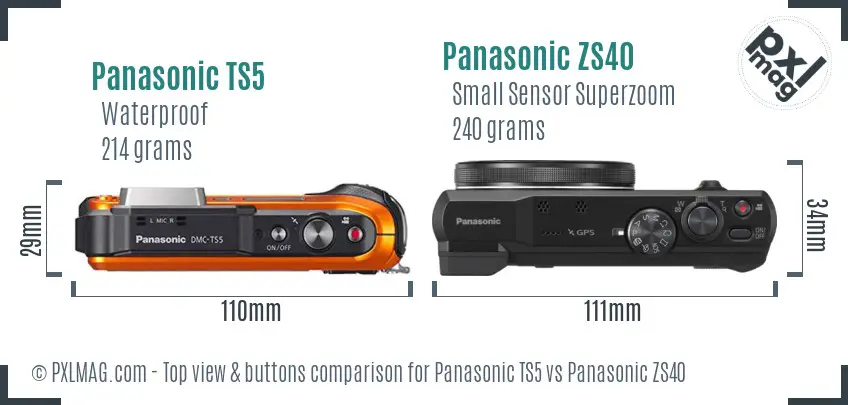 Panasonic TS5 vs Panasonic ZS40 top view buttons comparison