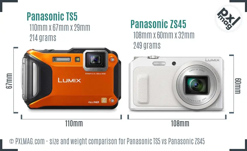Panasonic TS5 vs Panasonic ZS45 size comparison