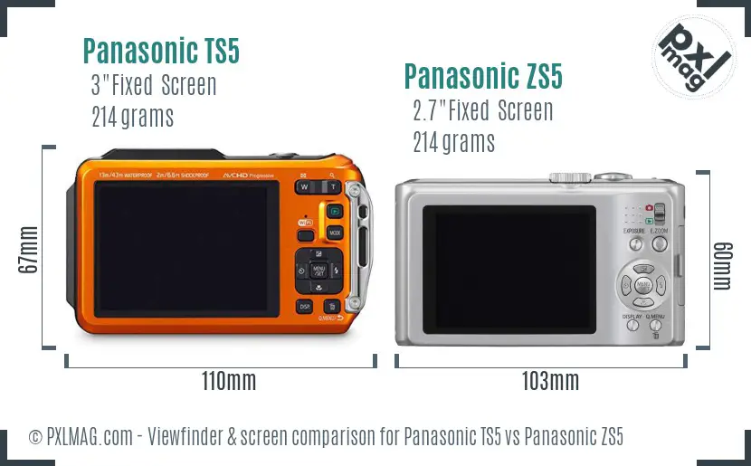 Panasonic TS5 vs Panasonic ZS5 Screen and Viewfinder comparison