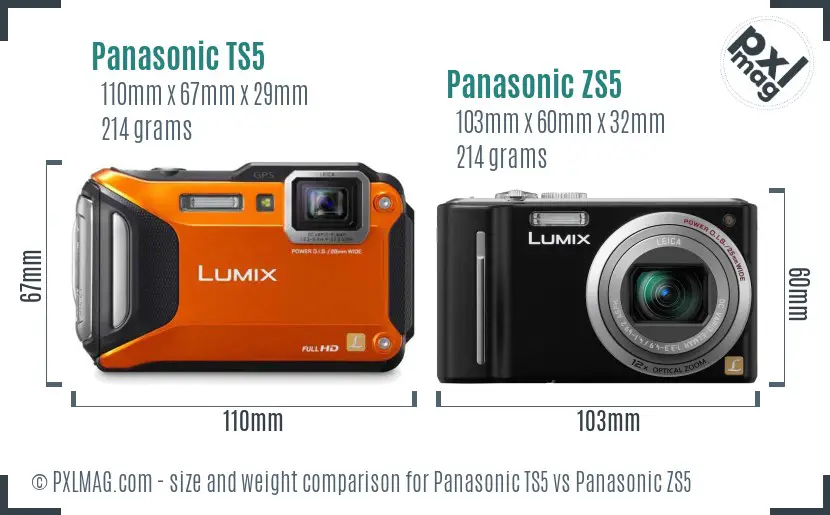 Panasonic TS5 vs Panasonic ZS5 size comparison