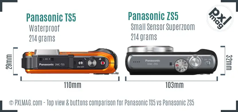Panasonic TS5 vs Panasonic ZS5 top view buttons comparison