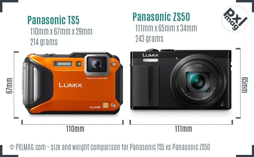Panasonic TS5 vs Panasonic ZS50 size comparison