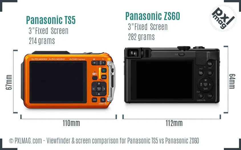 Panasonic TS5 vs Panasonic ZS60 Screen and Viewfinder comparison