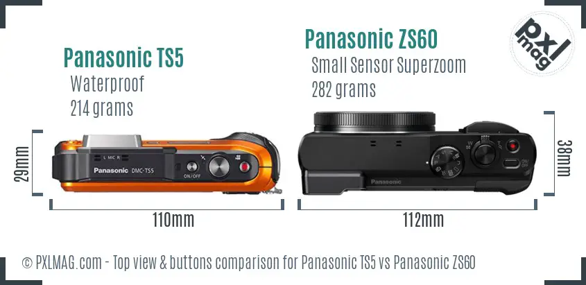 Panasonic TS5 vs Panasonic ZS60 top view buttons comparison