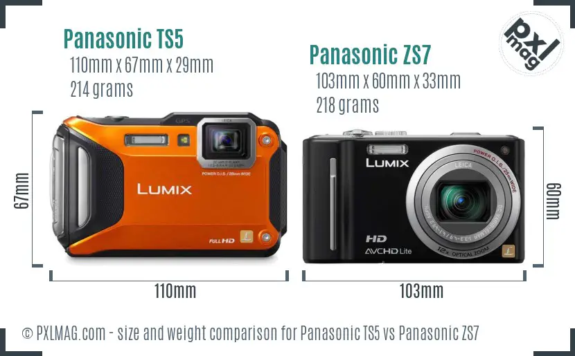 Panasonic TS5 vs Panasonic ZS7 size comparison