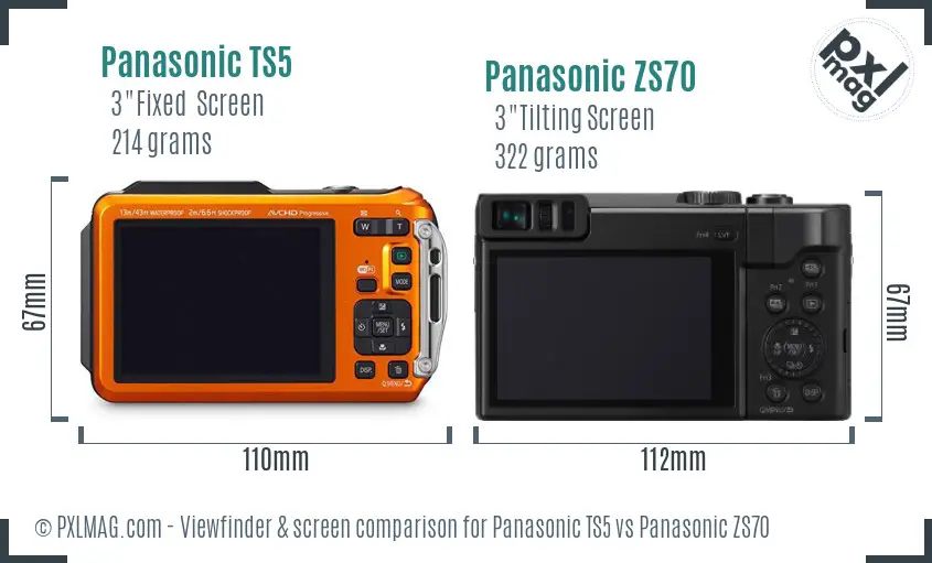 Panasonic TS5 vs Panasonic ZS70 Screen and Viewfinder comparison