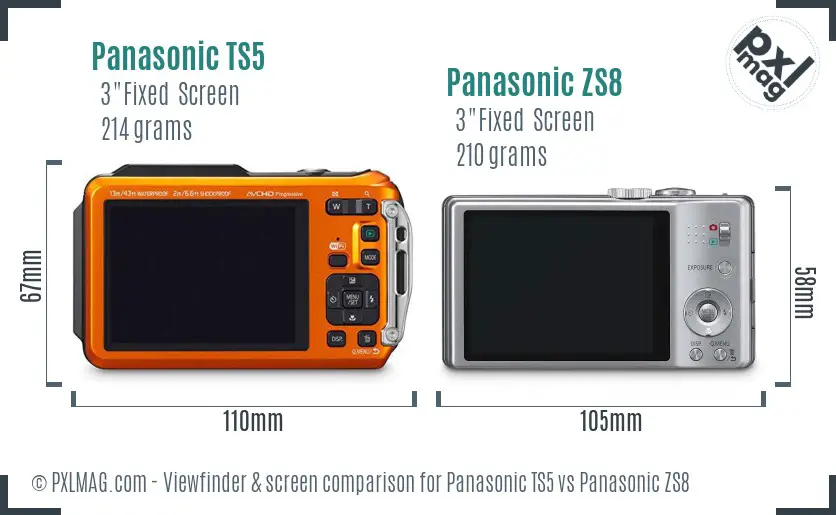Panasonic TS5 vs Panasonic ZS8 Screen and Viewfinder comparison