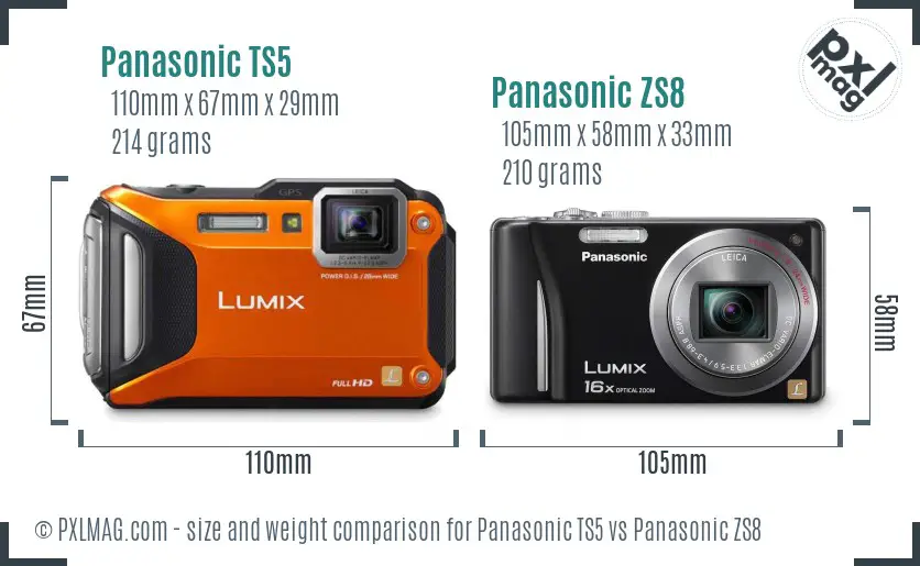 Panasonic TS5 vs Panasonic ZS8 size comparison