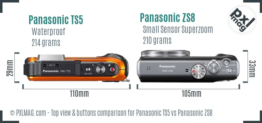 Panasonic TS5 vs Panasonic ZS8 top view buttons comparison