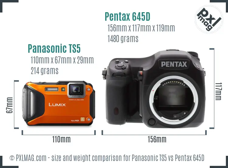 Panasonic TS5 vs Pentax 645D size comparison
