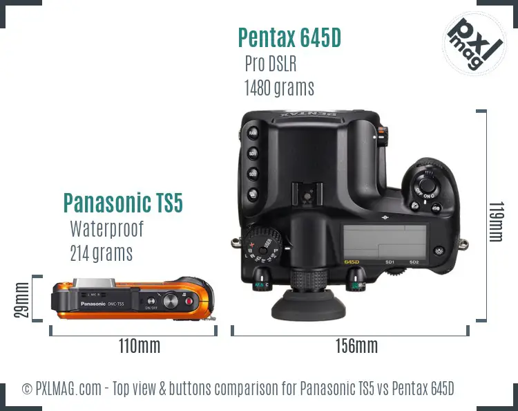 Panasonic TS5 vs Pentax 645D top view buttons comparison